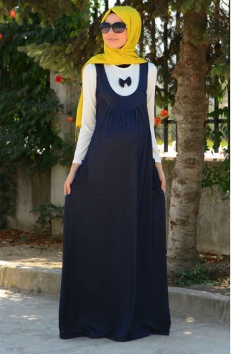 Navy Blue Hijab Dress 4061-03