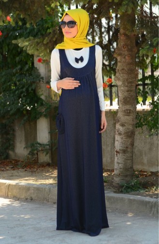 Navy Blue Hijab Dress 4061-03