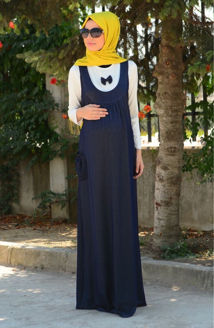 Navy Blue Hijab Dress 4061-03