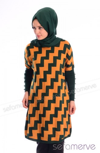 Triko Tunik 3311-01 Hardal Koyu Yeşil