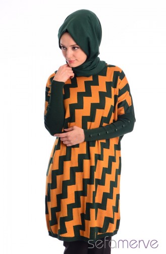Triko Tunik 3311-01 Hardal Koyu Yeşil