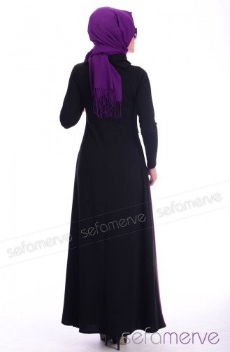 Tesettür Elbise WB 5432-07 Siyah Mürdüm