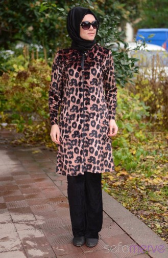 Kadife Eşofman Takımı JD 13311-01 Kahve Leopar