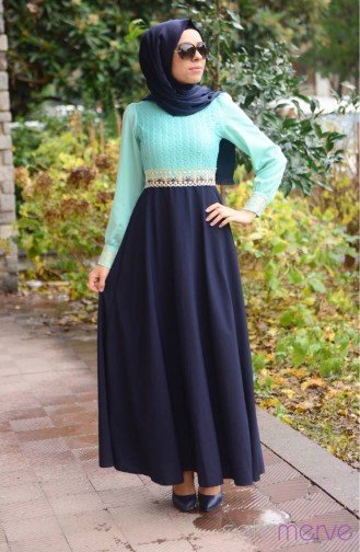 Dunkelblau Hijab Kleider 3179-05