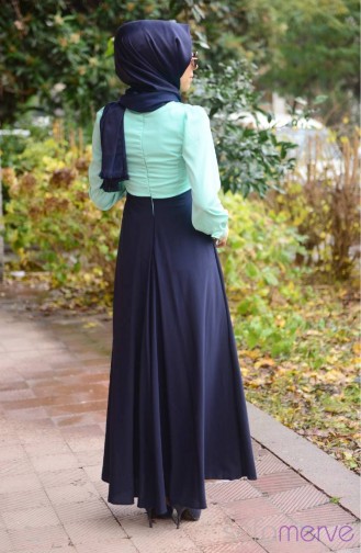 Mileny Tesettür Elbise 3179-05 Mint Yeşil Lacivert