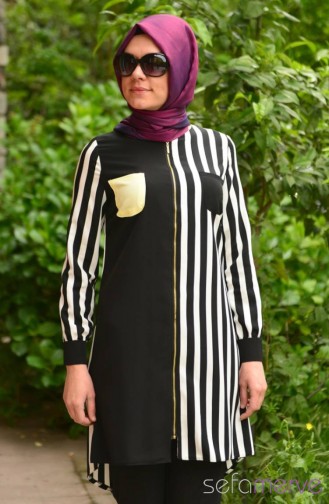 Modahanne Hijab Tunic 0676-03 Black White 0676-03