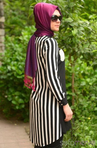 Modahanne Hijab Tunic 0676-03 Black White 0676-03
