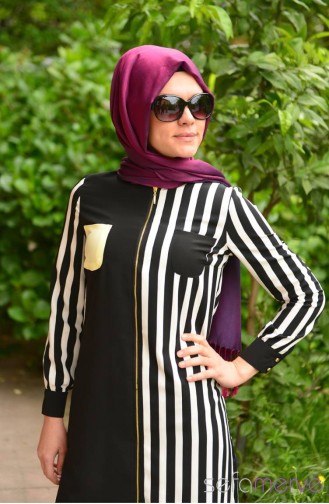 Modahanne Hijab Tunic 0676-03 Black White 0676-03