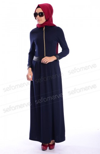 Navy Blue İslamitische Jurk 7132Y-03