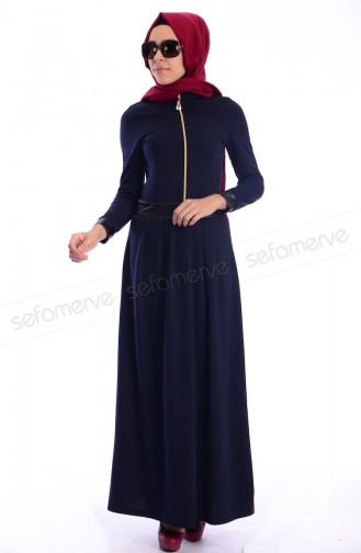 Navy Blue Hijab Dress 7132Y-03