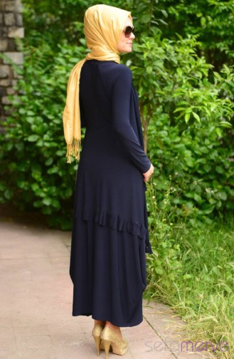 Tesettür Elbise Yelek AFL 1715-04 Lacivert