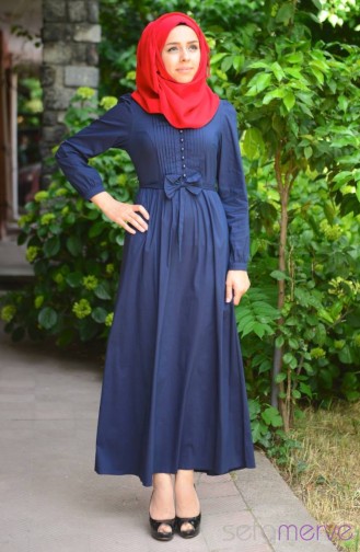 Yazlık ZRF Tesettür Elbise 9078-03 Lacivert