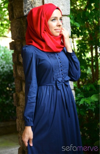 Yazlık ZRF Tesettür Elbise 9078-03 Lacivert