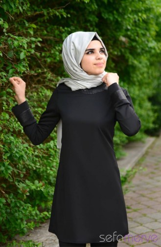 Tesettür Tunik Zernişan 4126-08 Siyah