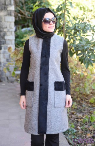 Melek Aydın Özel Tasarım Yelek 6676-01 Siyah Beyaz