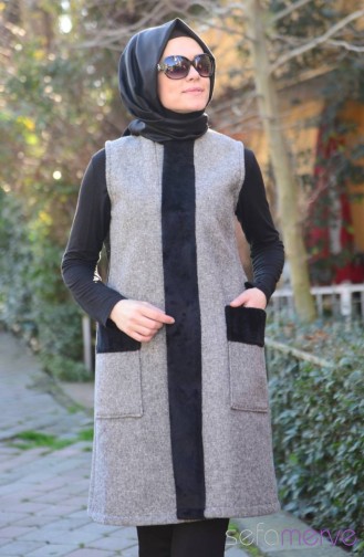 Melek Aydın Özel Tasarım Yelek 6676-01 Siyah Beyaz