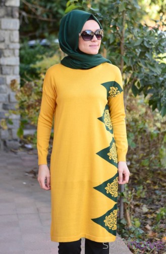 Triko Tunik 3264-01 Hardal Yeşil