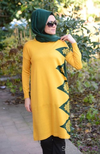 Triko Tunik 3264-01 Hardal Yeşil