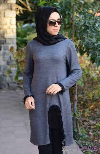 Melek Aydın Özel Tasarım Triko Tunik 6678 01 Füme