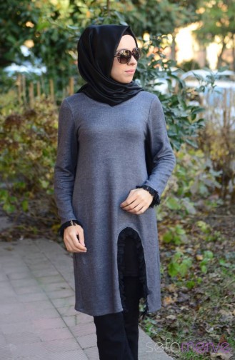 Melek Aydın Özel Tasarım Triko Tunik 6678 01 Füme