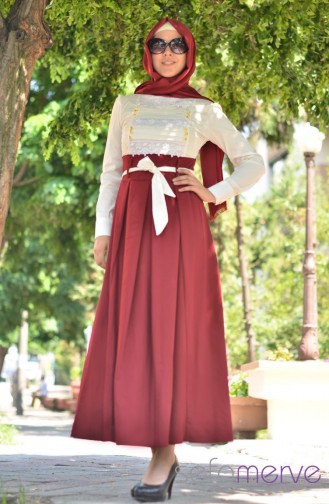 Claret Red Hijab Dress 2064-12