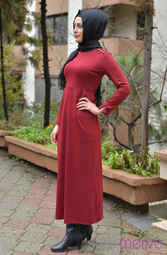 Uzun Mevsimlik Elbise 7022-01 Bordo