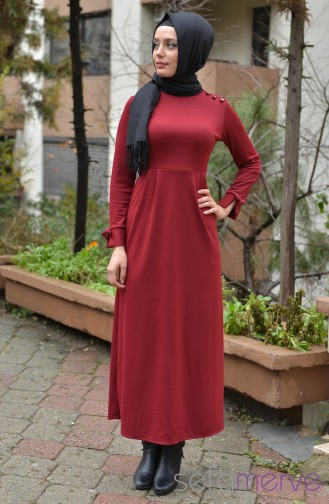 Uzun Mevsimlik Elbise 7022-01 Bordo