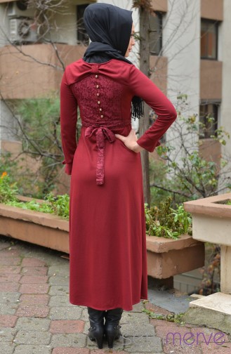 Uzun Mevsimlik Elbise 7022-01 Bordo