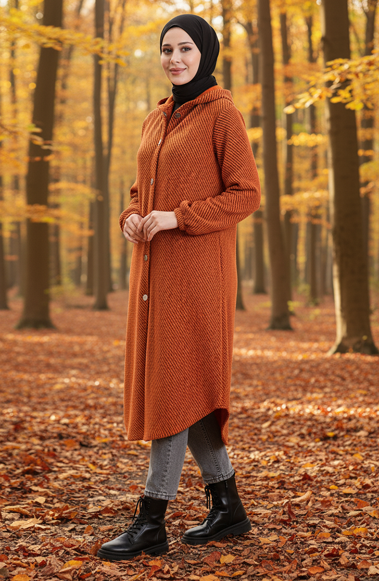 Manteau En Cachemire à Capuche Et Boutons 0201-08 Orange 0201-08