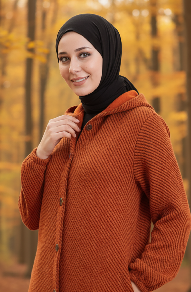 Manteau En Cachemire à Capuche Et Boutons 0201-08 Orange 0201-08
