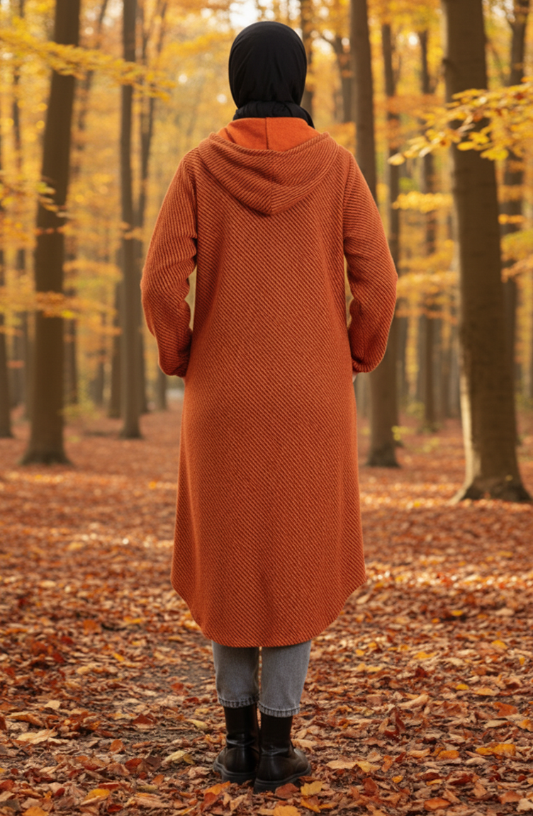 Manteau En Cachemire à Capuche Et Boutons 0201-08 Orange 0201-08