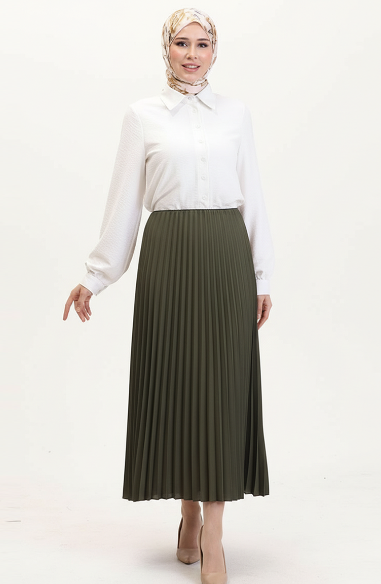 تنورة مطوية 0027-06 كاكي 0027-05