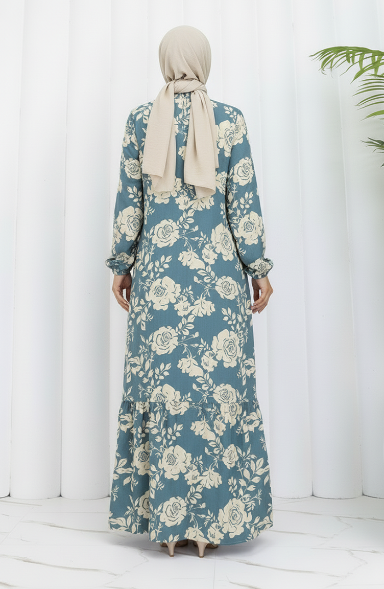 Viscose Stof Elastische Mouw Patroon Jurk 2037-04 Amandelgroen 2037-04