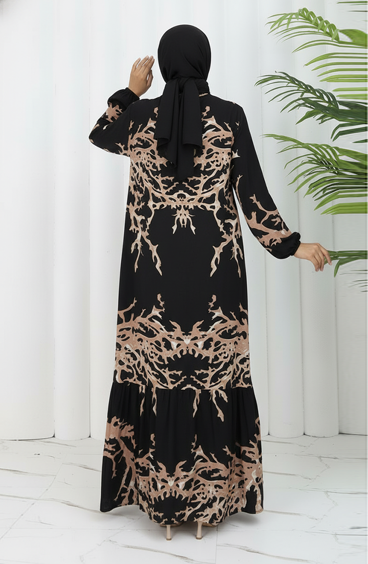 Viscose Stof Patroon Jurk 2040-05 Zwarte Nerts 2040-05