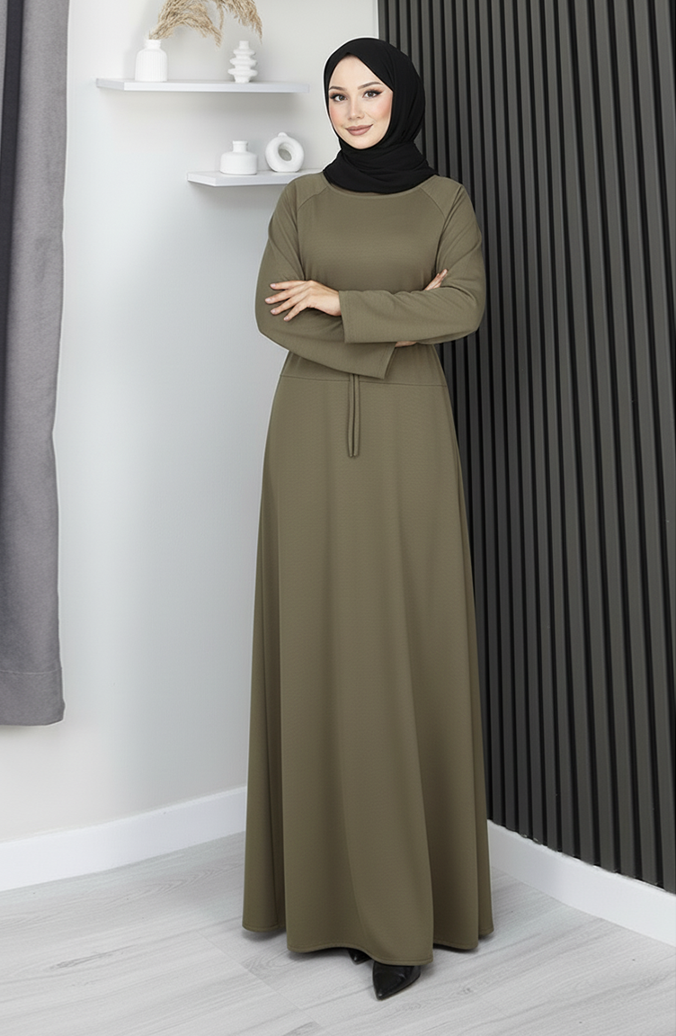 Oysho Fabric Belted Modest Dress 2162-01 Khaki 2162-01