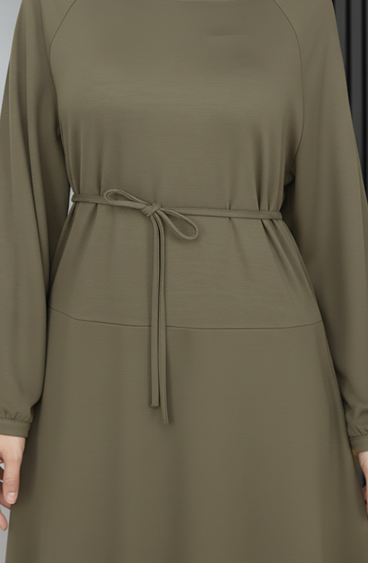 Oysho Fabric Belted Modest Dress 2162-01 Khaki 2162-01