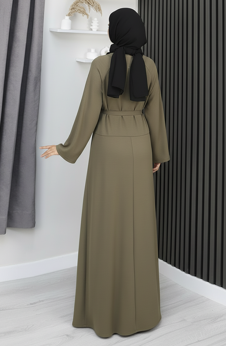 Oysho Fabric Belted Modest Dress 2162-01 Khaki 2162-01