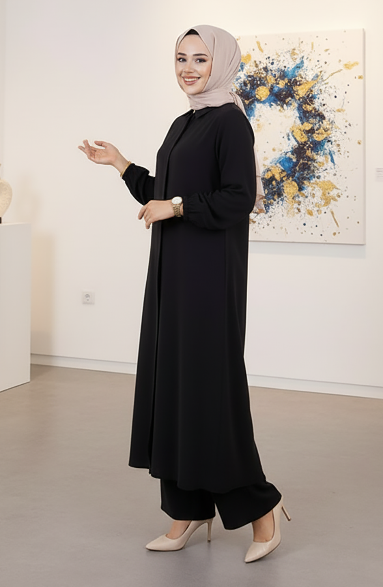 Lange Tunika Modal Anzug 0330-01 Schwarz 0330-01