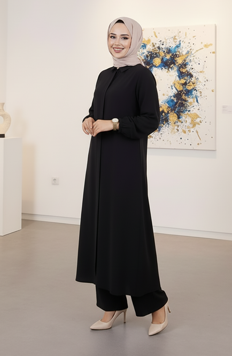 Lange Tunika Modal Anzug 0330-01 Schwarz 0330-01