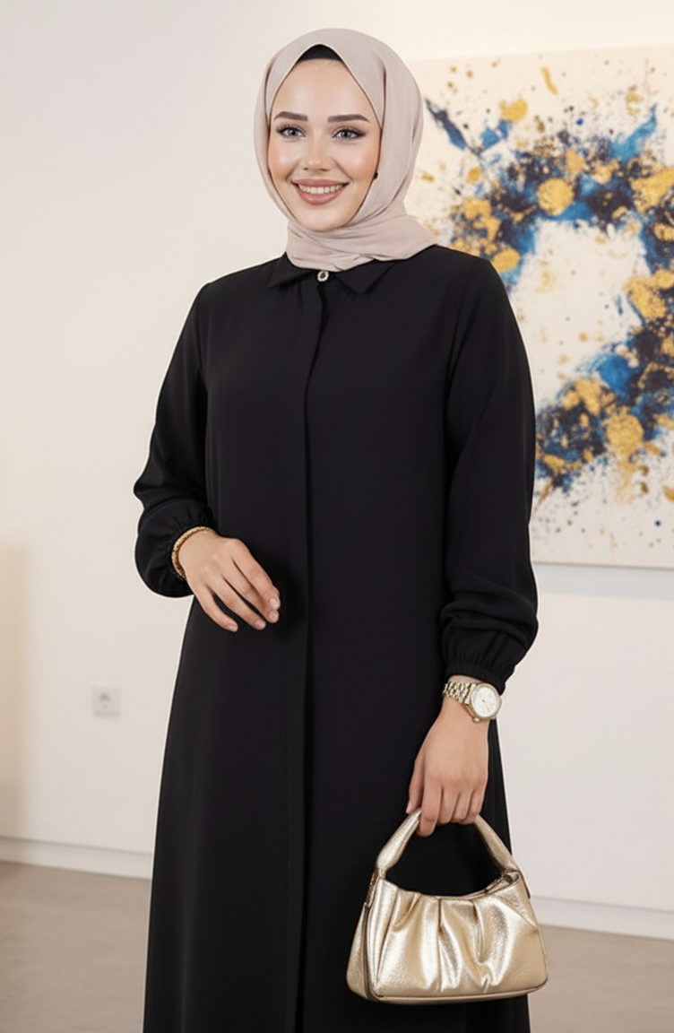 Lange Tunika Modal Anzug 0330-01 Schwarz 0330-01