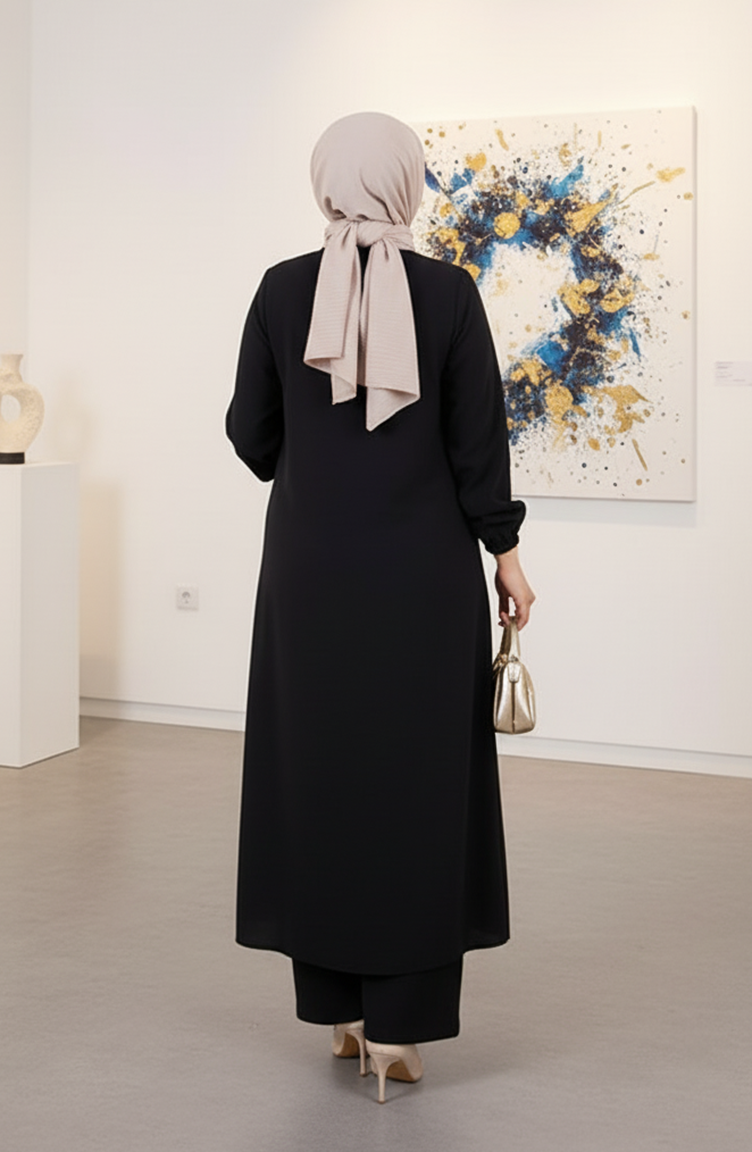 Lange Tunika Modal Anzug 0330-01 Schwarz 0330-01