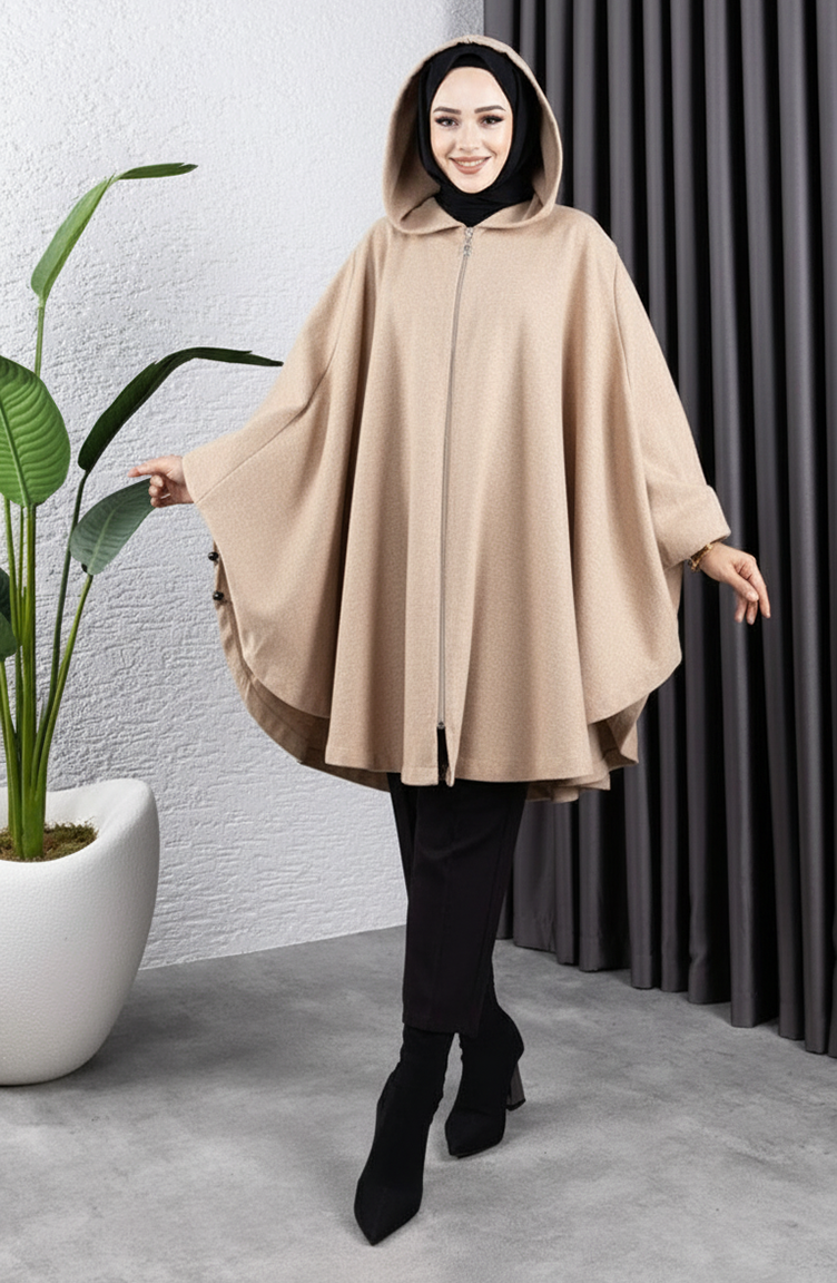 Capuchon Hijab Kasjmier Poncho 0505-02 Licht Nerts 0505-02