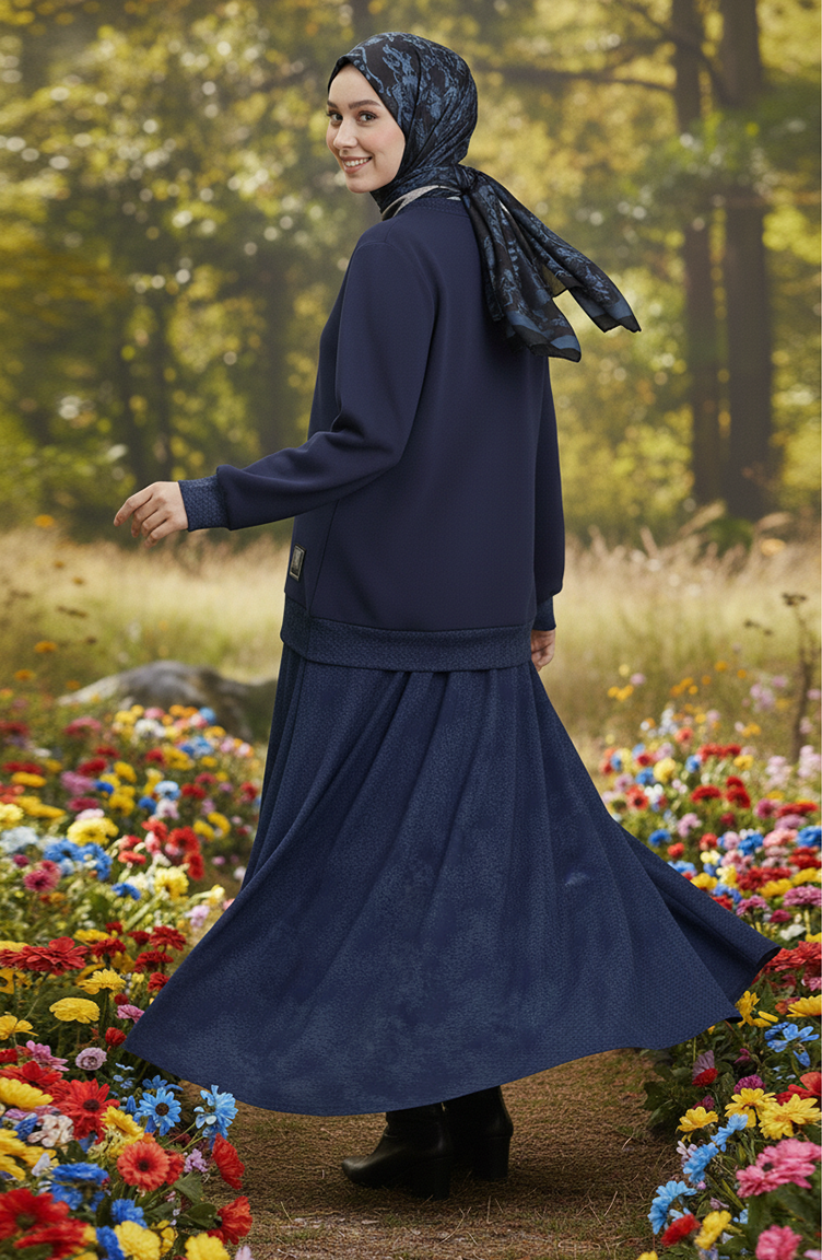 Oysho Stoffen Patroon Hijab Pak 0218-01 Marineblauw 0218-01