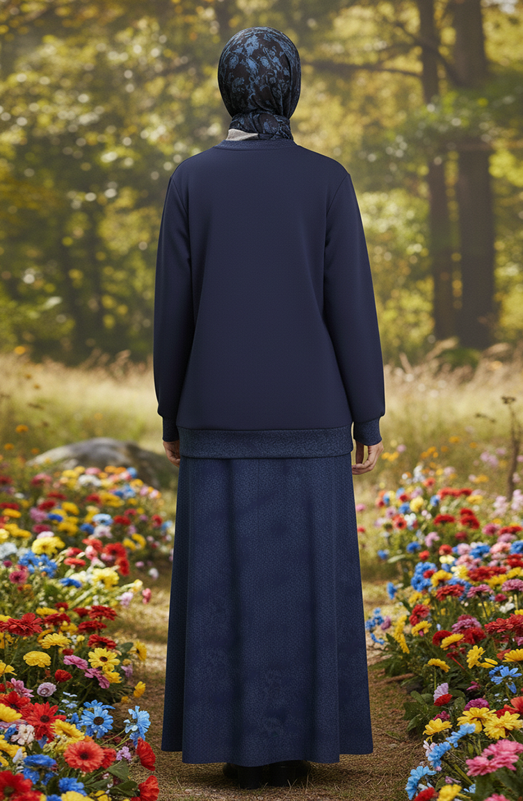 Oysho Stoffen Patroon Hijab Pak 0218-01 Marineblauw 0218-01