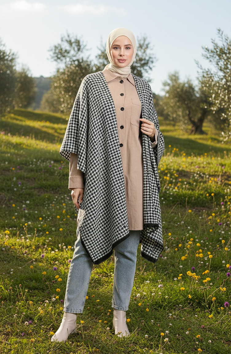 Poncho à épaules Et Châle 2069-01 Noir Et Blanc 2069-01