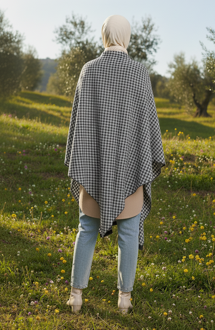 Poncho à épaules Et Châle 2069-01 Noir Et Blanc 2069-01