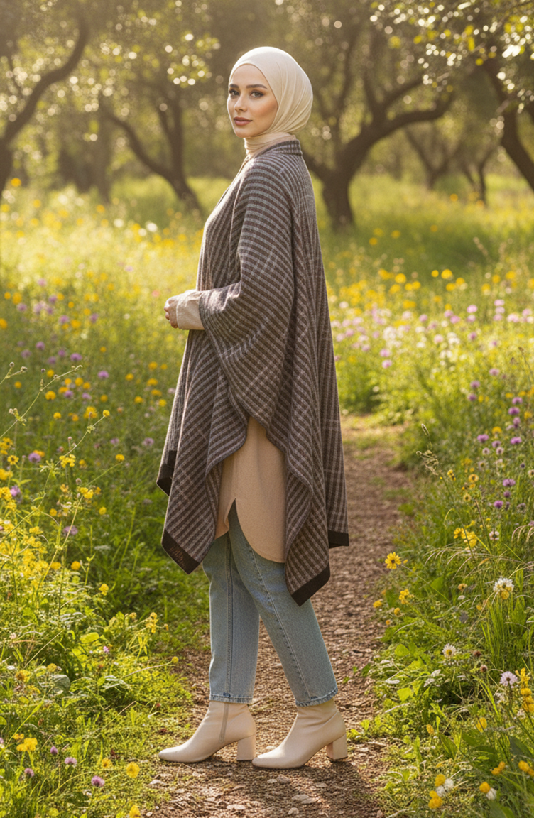 Poncho Châle D`épaule 2075-01 Gris Kaki 2075-01