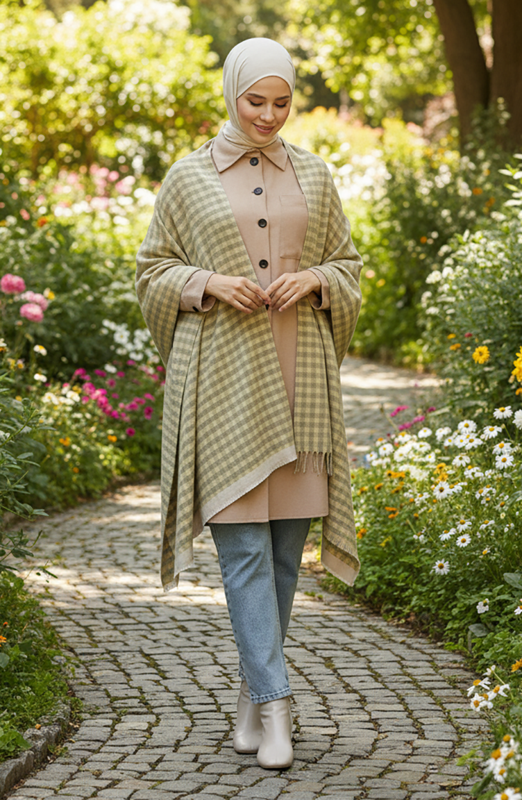 شال بونشو للكتف 2079-01 خردلي 2079-01