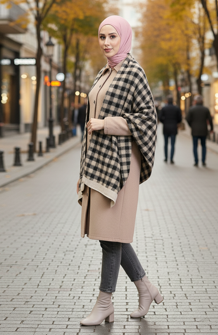 Schulterschal 1072-01 Schwarz Khaki 1072-01