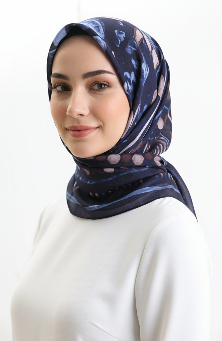Amber Patterned Scarf 70326-03 Navy Blue Indigo 70326-03